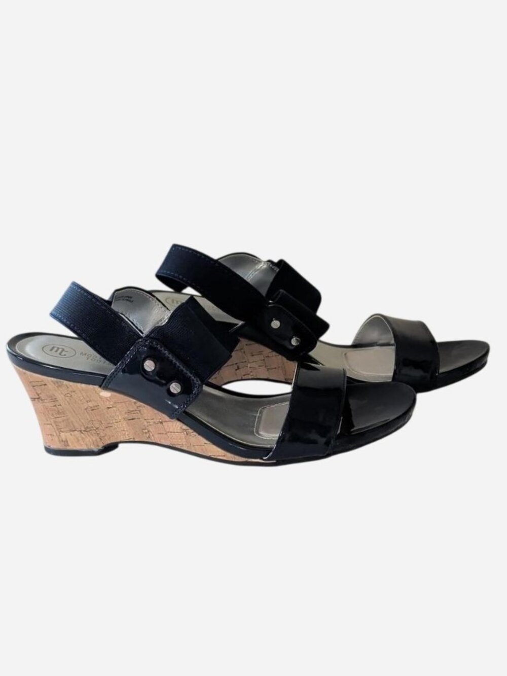 Mootsies Tootsies “Shenan” Navy Cork Wedge Sandals Size 8.5M | Patent Strap